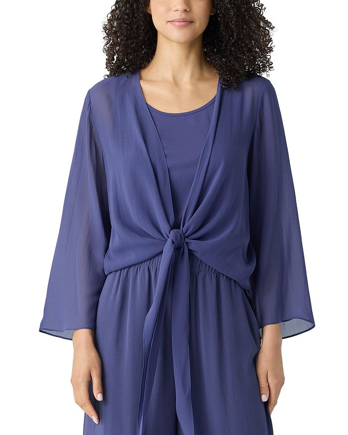 

Прозрачная шелковая куртка-пиджак-кимоно из шифона Georgette Silk Wrap Eileen Fisher, фиолетовый