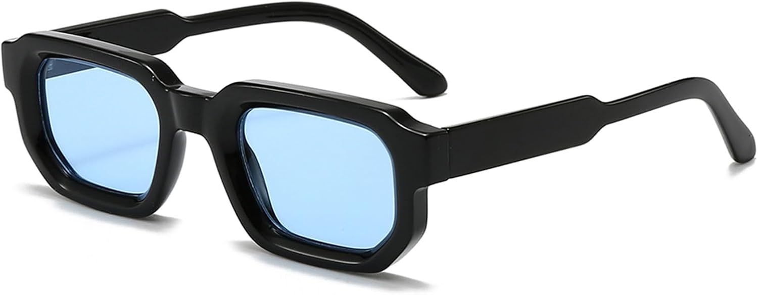 

Солнцезащитные очки в стиле ретро прямоугольной формы для мужчин и женщин. Модные солнцезащитные очки в маленькой квадратной оправе с толстой рамкой в ​​стиле 90-х. Винтажные очки SUNBSR, Black/Blue