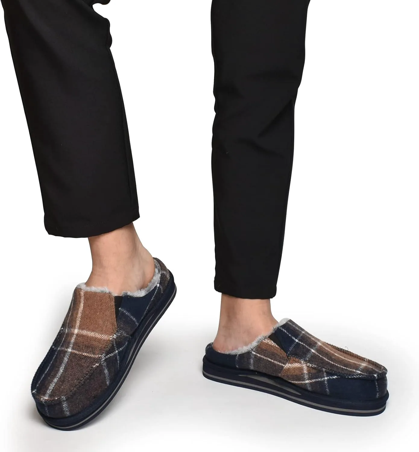 

Мужские шлепанцы ONCAI с поддержкой свода стопы, полоской, искусственным мехом, хлопковым сочетанием, высокоплотной обувной стелькой из памяти формы, теплые домашние тапочки, на ноге, для улицы и дома, резиновая подошва, размеры 7-16, синий