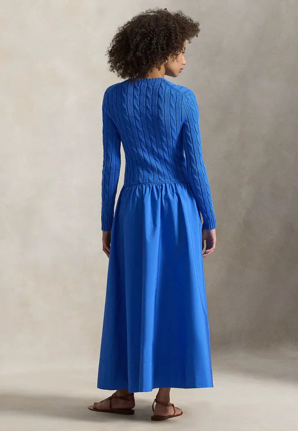 Хлопковое платье-сарафан с лифом крупной вязки Polo Ralph Lauren, Blue — фото 2