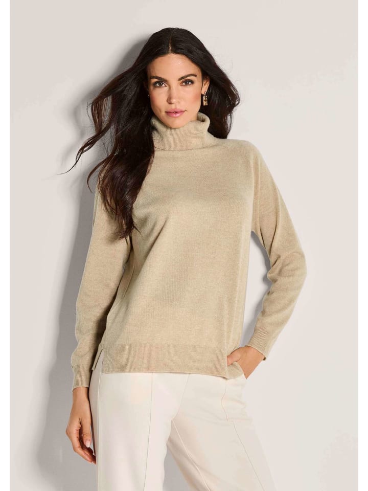 

MADELEINE Свитер с высоким воротником и ребристой вязкой, бежево-меланжевого цвета