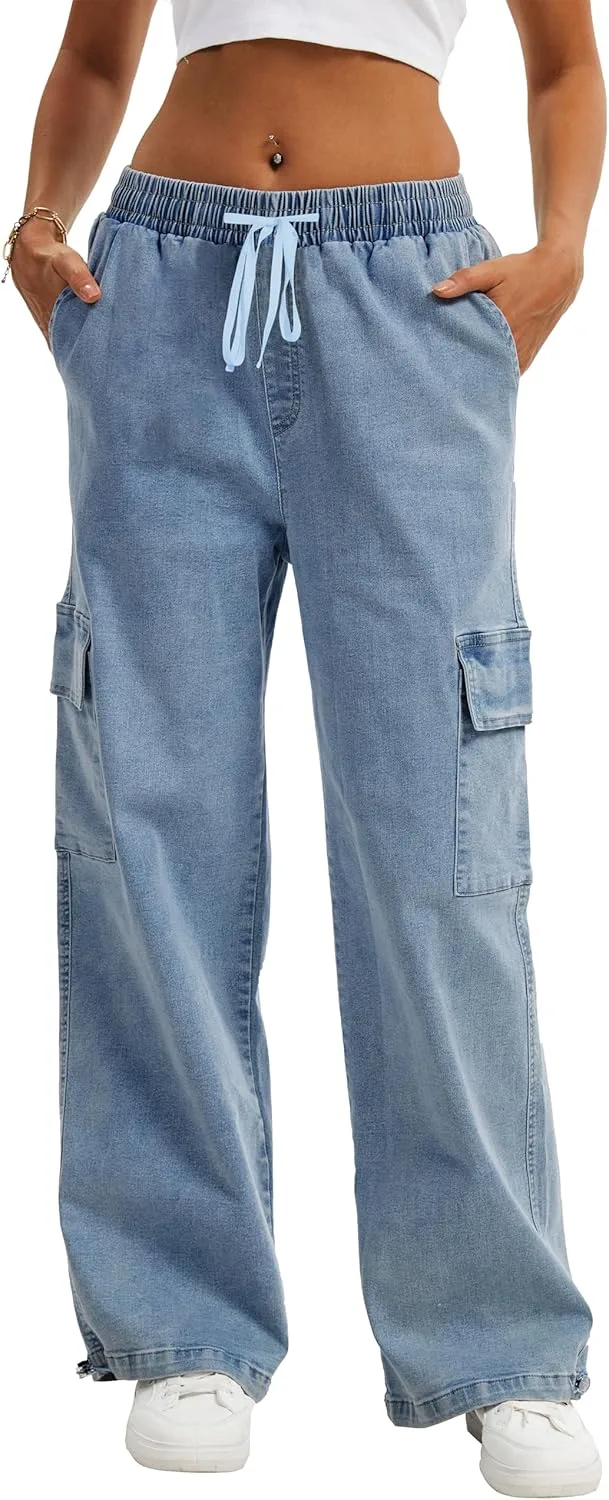 

Женские карго-штаны HVEPUO с высокой талией, широкие, тянущиеся