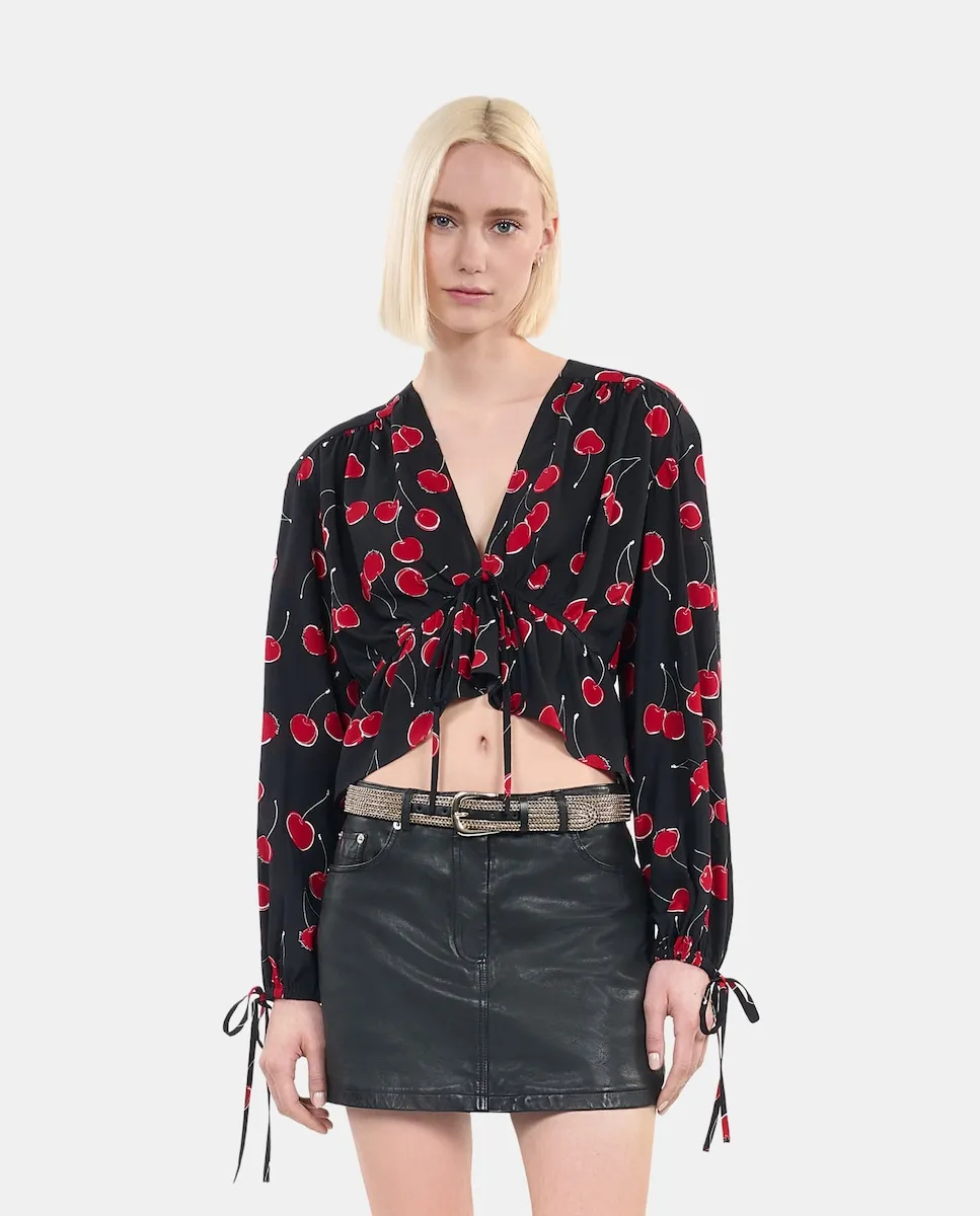 

Женский топ с длинными рукавами и принтом вишни The Kooples, черный