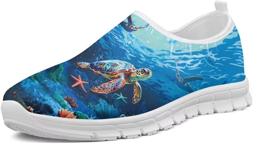 

Женские кроссовки Forchrinse Blue Hummingbird Floral для прогулок, мужские слипоны, легкие мягкие кроссовки с поддержкой свода, лоферы, дышащие, Underwater Sea Turtle