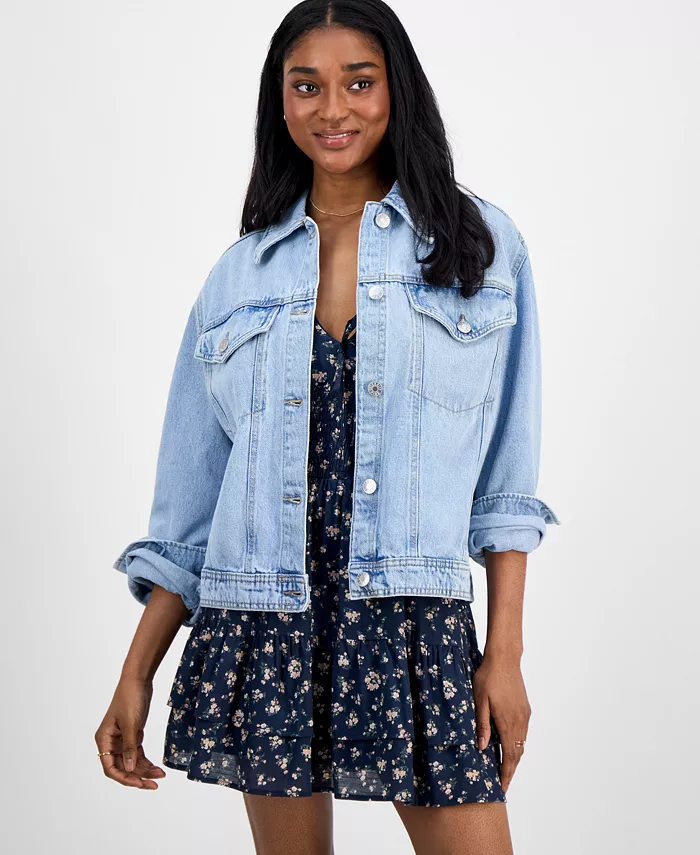 

Джинсовая мешковатая косуха на пуговицах для подростков Juniors' Button-Down Denim Baggy Trucker Jacket Celebrity Pink, синий