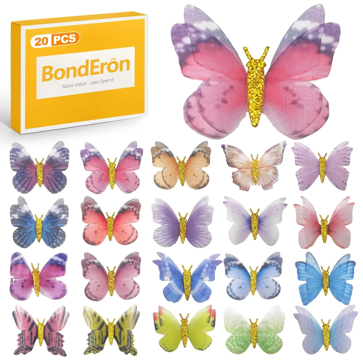 Набор из 20 заколок-бабочек с 3D-эффектом Bonderon