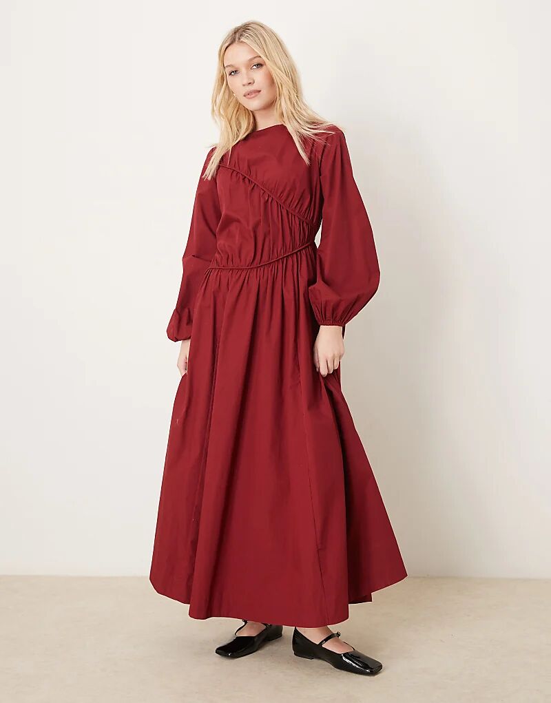 

Асимметричное платье макси с рюшами бордового цвета ASOS DESIGN