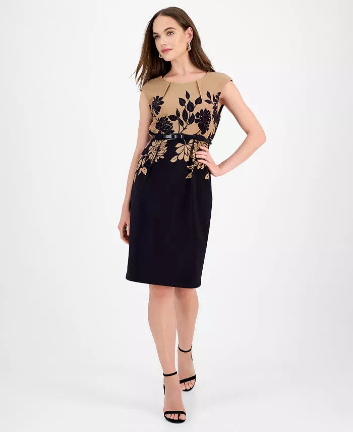 

Женское платье с османским цветочным принтом и поясом Connected, мультиколор