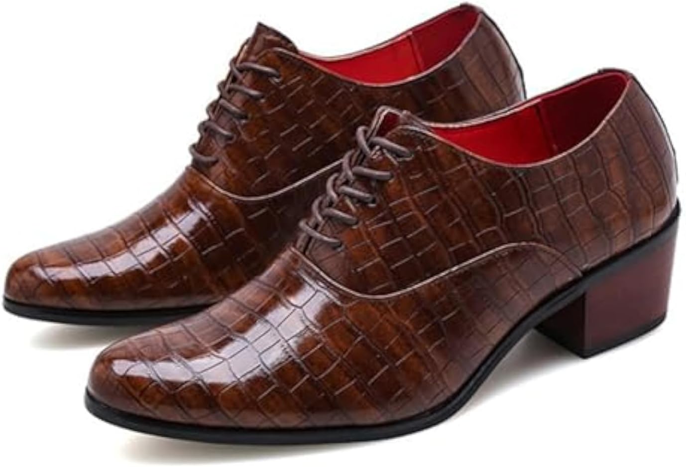 

Мужские оксфорды из кожи с каменным узором, массивным каблуком, классическим острым носком, шнуровкой, низким верхом, для бизнеса и официального стиля Zeberfi, коричневый