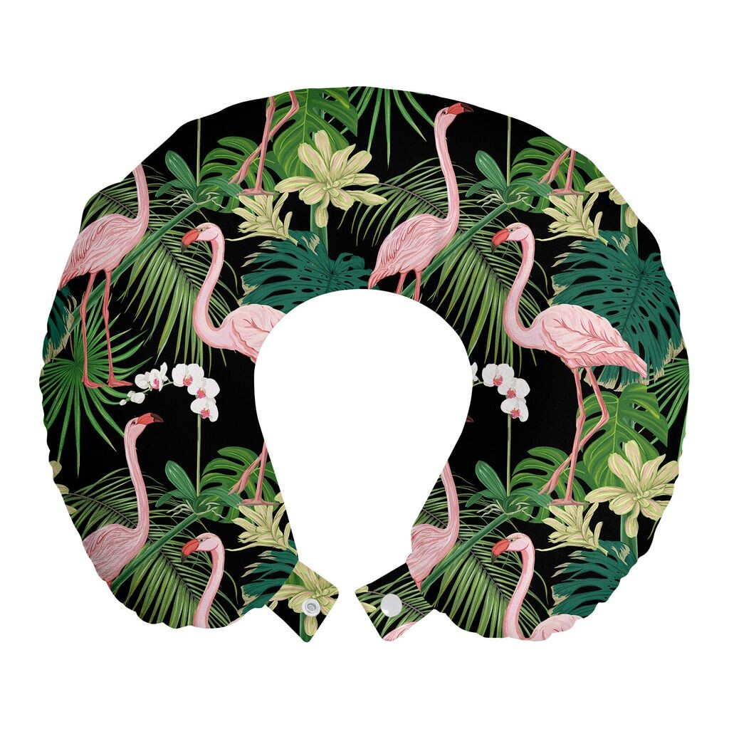 

ABAKUHAUS Summer Pink Дорожная подушка для шеи, мотивы с экзотическими узорами, пенопластовые дорожные принадлежности для самолета и автомобиля, 30x30 см, разноцветный кока-серый