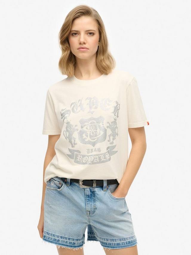 

Украшенная университетская футболка pure organic Superdry, кремовый
