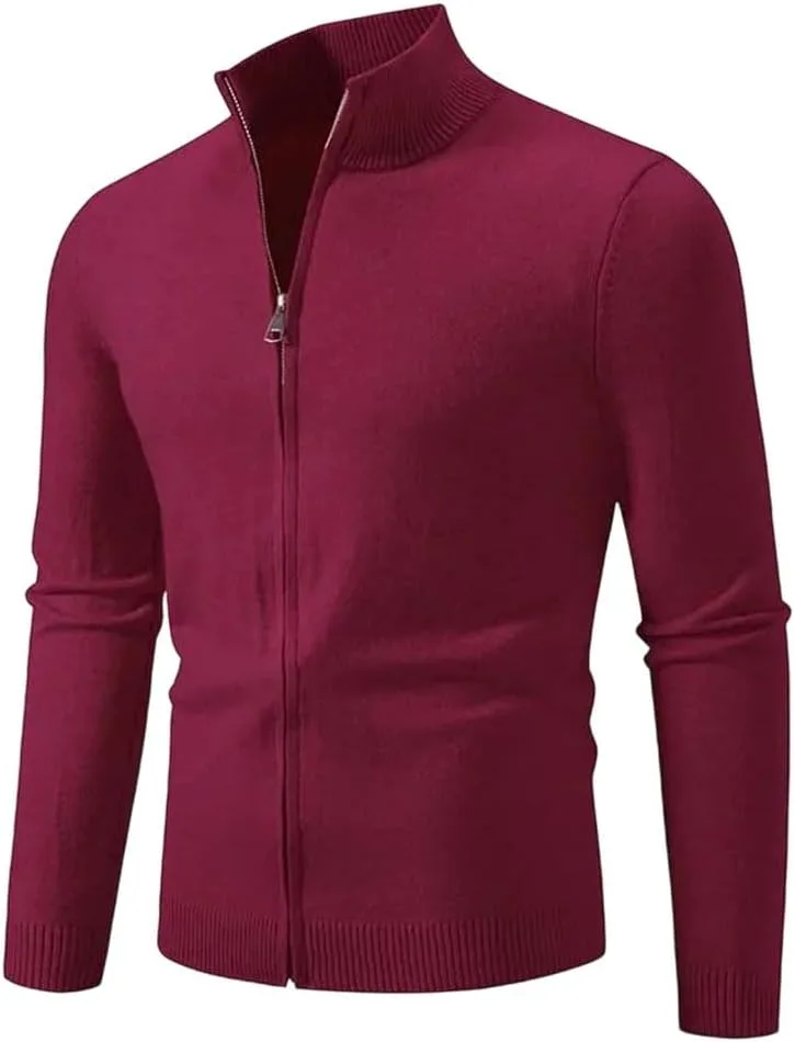 

Мужской вязаный кардиган на молнии с отложным воротником Slim Fit