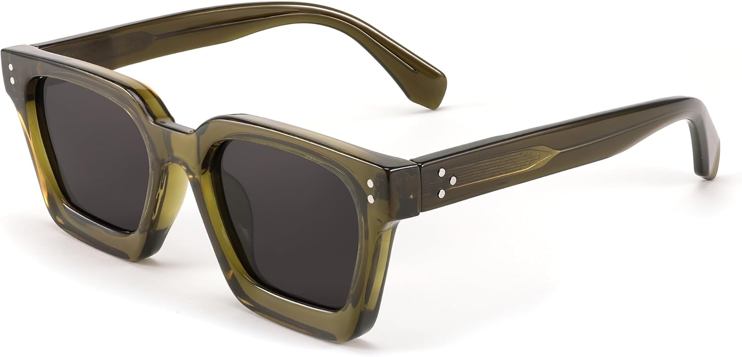 

Солнцезащитные очки FEISEDY для мужчин и женщин, поляризованные, массивная квадратная оправа, прямоугольная форма, защита от УФ-излучения UV400, артикул B2396, 005 Transparent Olive Green | Polarized Gray Lenses