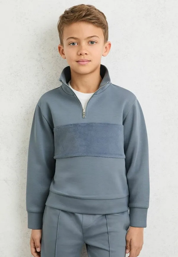Толстовка с трикотажной вставкой из селина Reiss, Airforce Blue