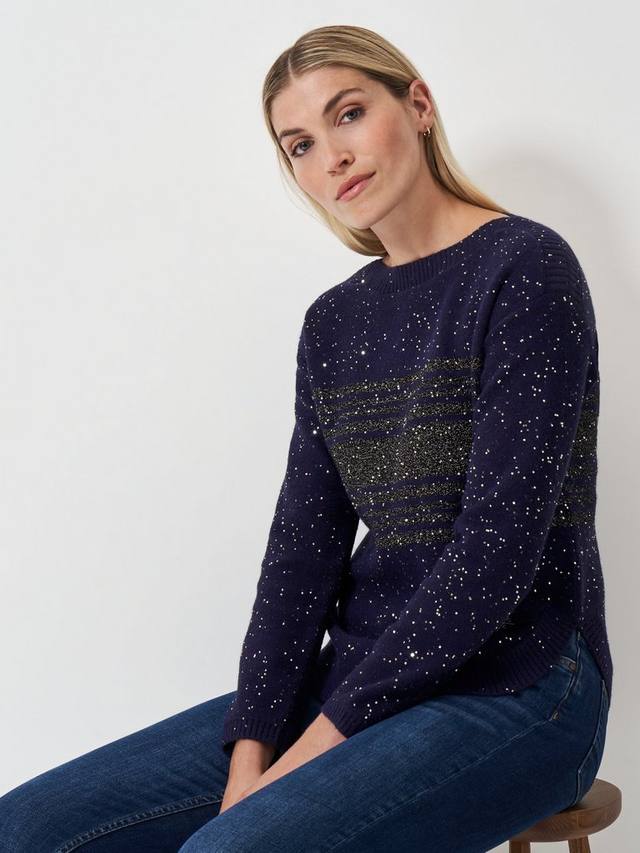 

Джемпер с изогнутым подолом и блестками Crew Clothing, темно-синий