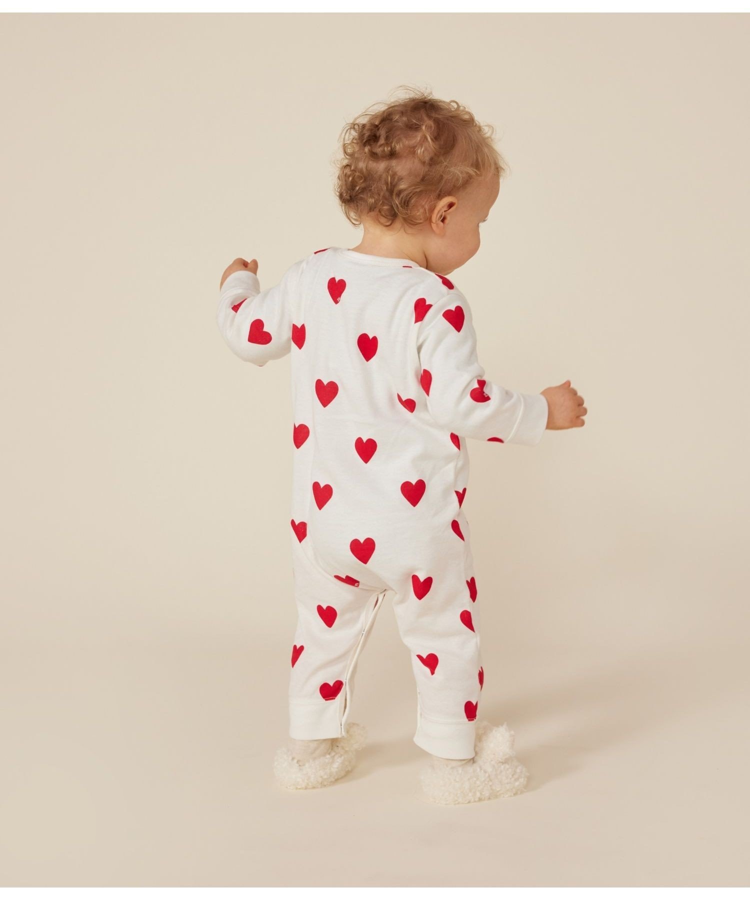 Комбинезон без носков с принтом в виде сердечек Petit Bateau, Off-white/Red — фото 3