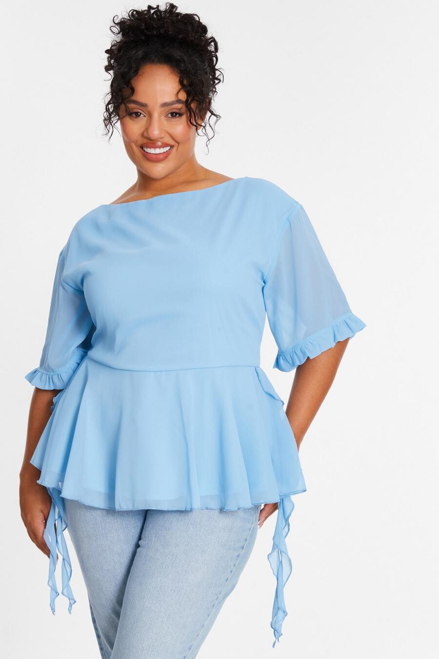 

Топ Curve Blue с баской и оборками QUIZ Clothing