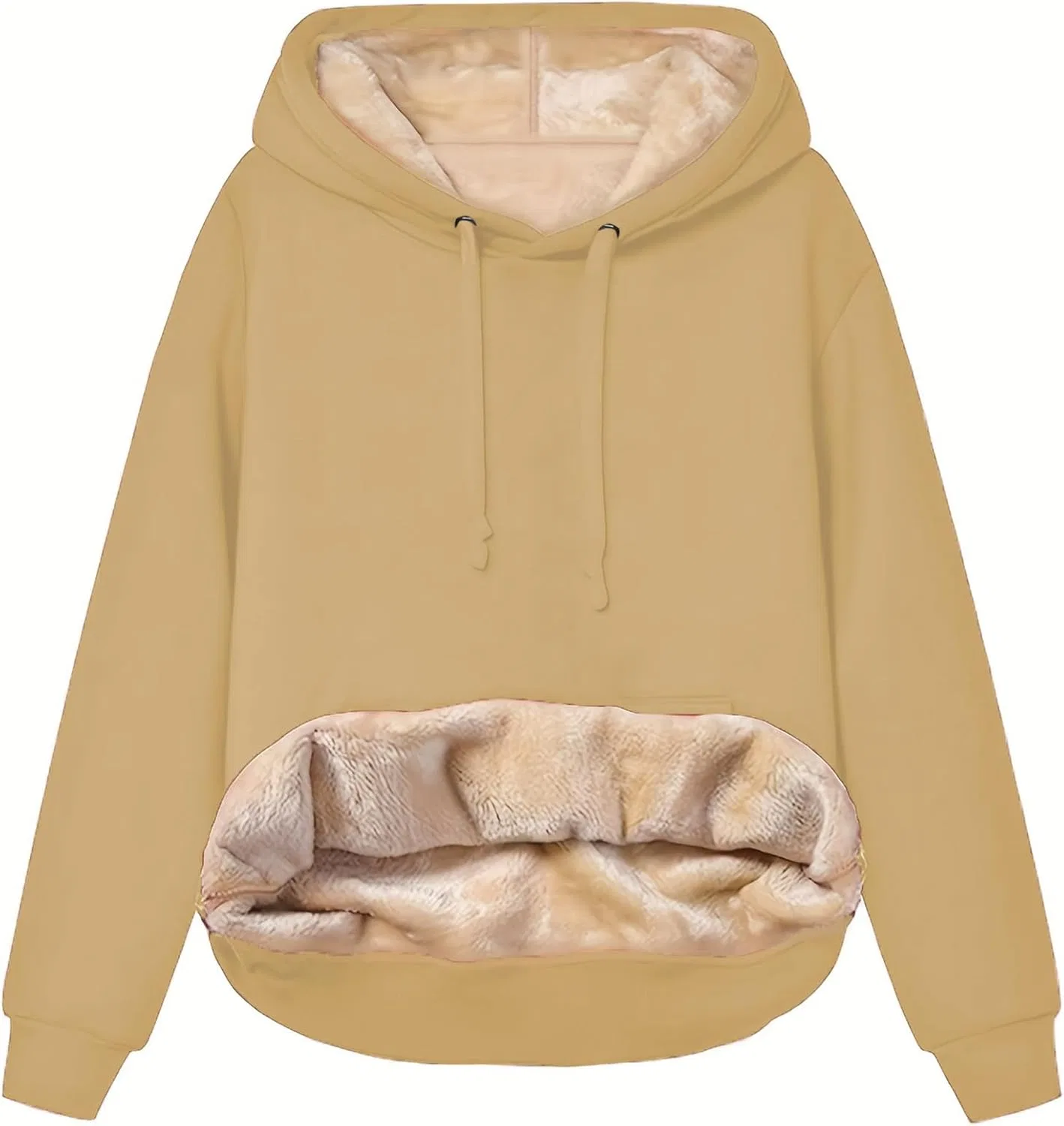 Женский худи на флисе с капюшоном и карманом кенгуру, Khaki