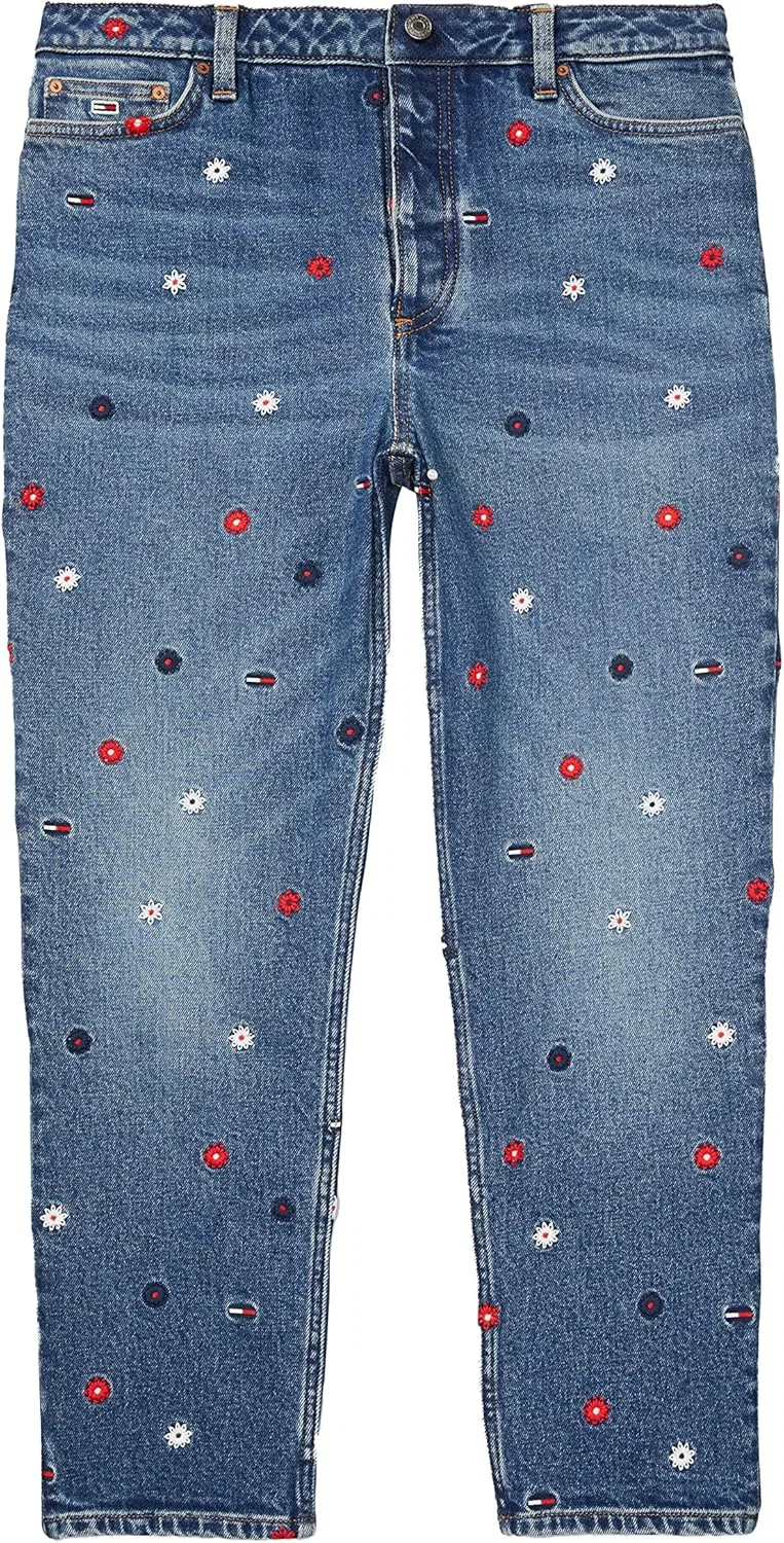 Tommy Hilfiger Женские джинсы Mom Fit с вышивкой Tommy и магнитной застежкой, Medium Wash