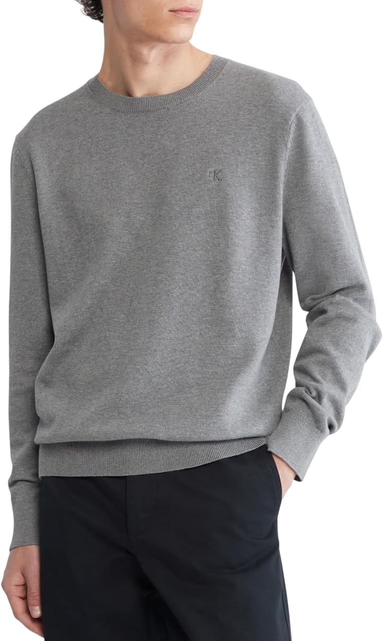 

Мужской свитер Calvin Klein из гладкого хлопка с круглым вырезом, Medium Grey Heather