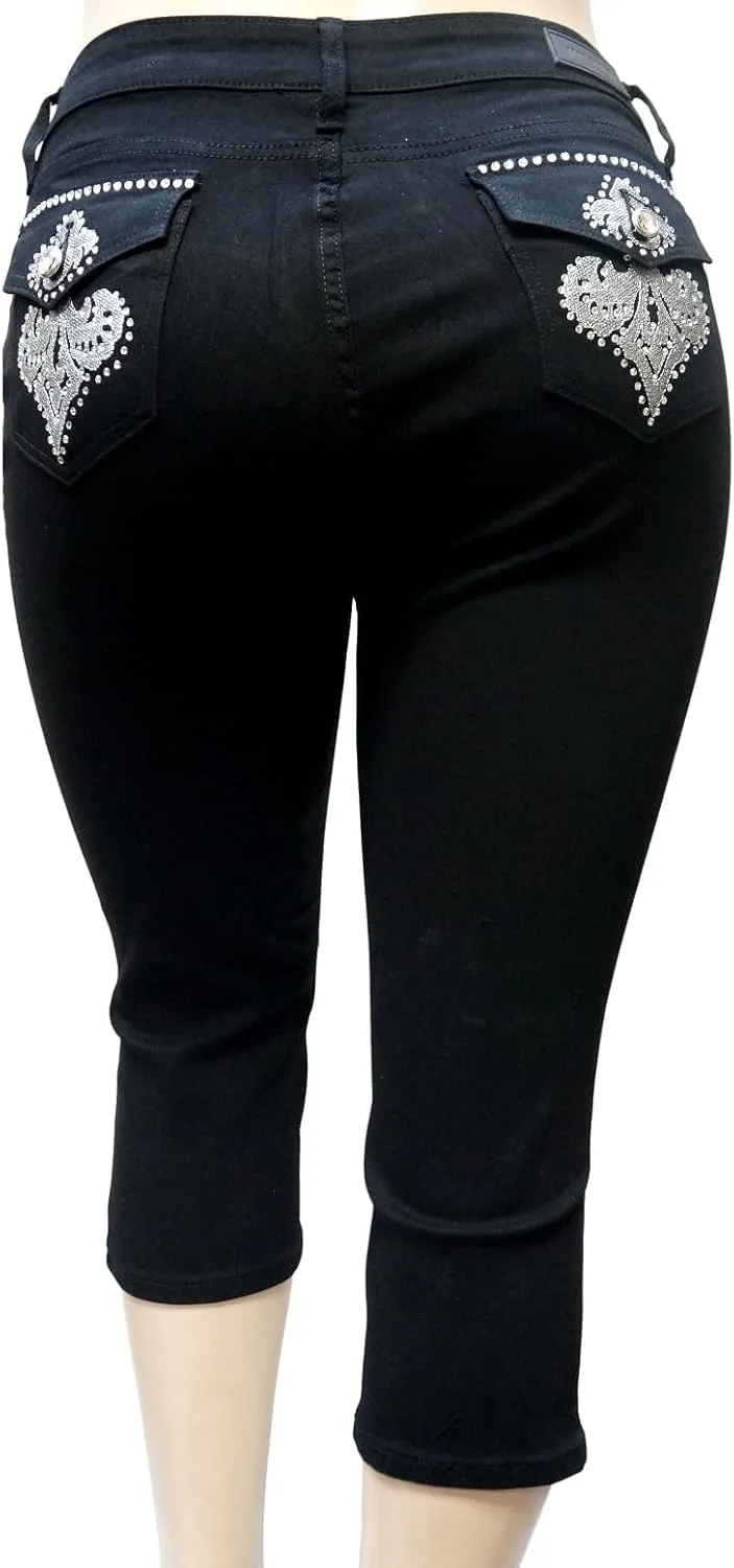 

Jack David Women's Plus Size Stretch MID Rise Blue Denim Capri 1826 Jeans