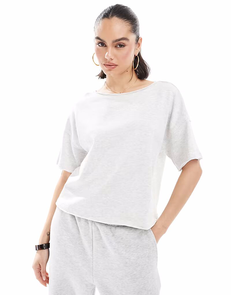 

Футболка свободного кроя ASOS DESIGN из серо-ледяного меланжевого цвета с необработанными краями из французского трикотажа