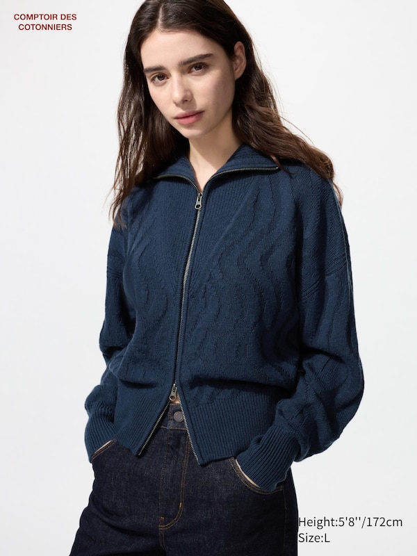 

Кардиган на молнии из мериносовой шерсти Uniqlo, синий