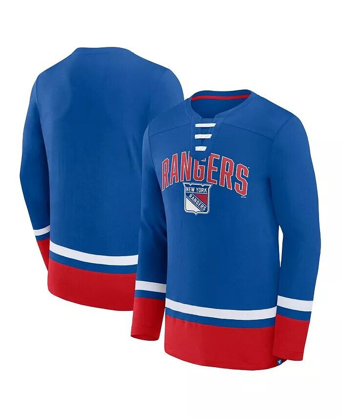 

Мужская синяя футболка New York Rangers Back Pass со шнуровкой и длинным рукавом Fanatics
