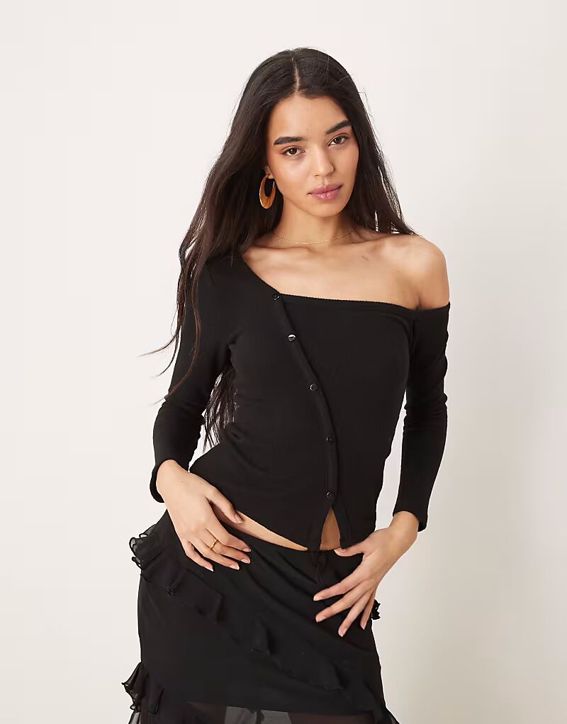 

Асимметричный жакет с открытыми плечами на пуговицах ASOS DESIGN, черный
