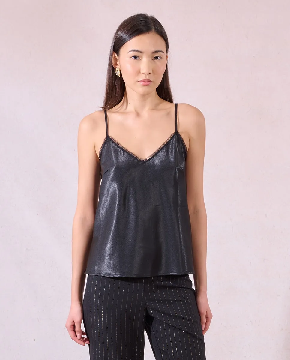 

Женский атласный топ на бретелях с кружевом Molly Bracken, черный