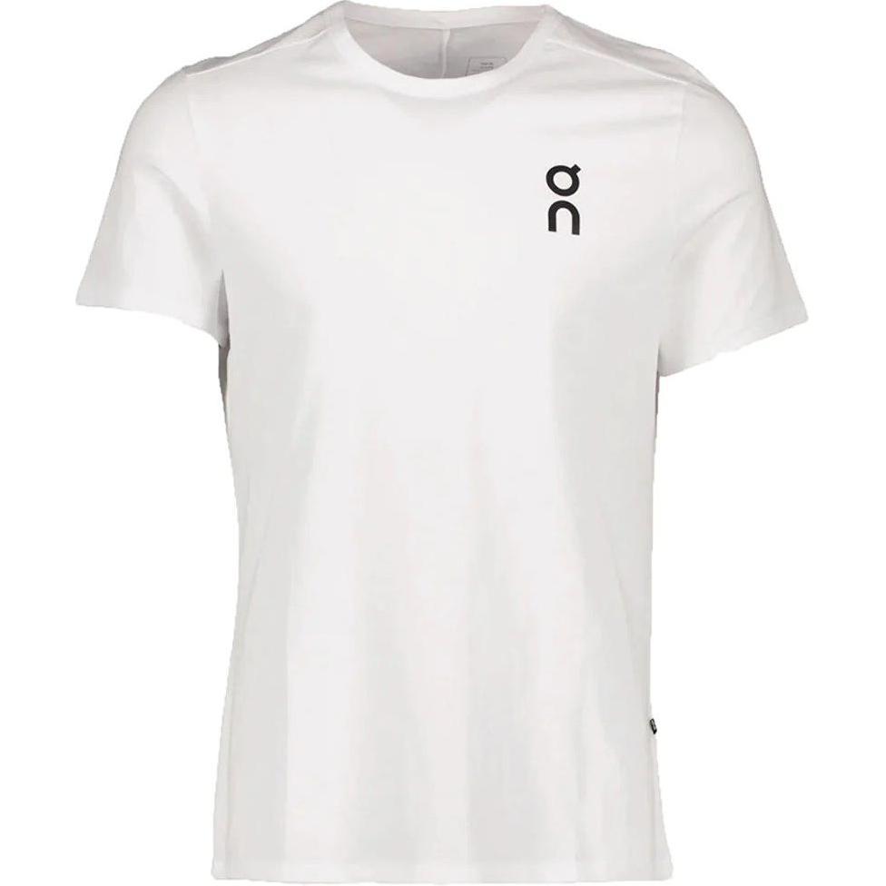 

On Мужская белая футболка с круглым вырезом, умеренно прямой крой