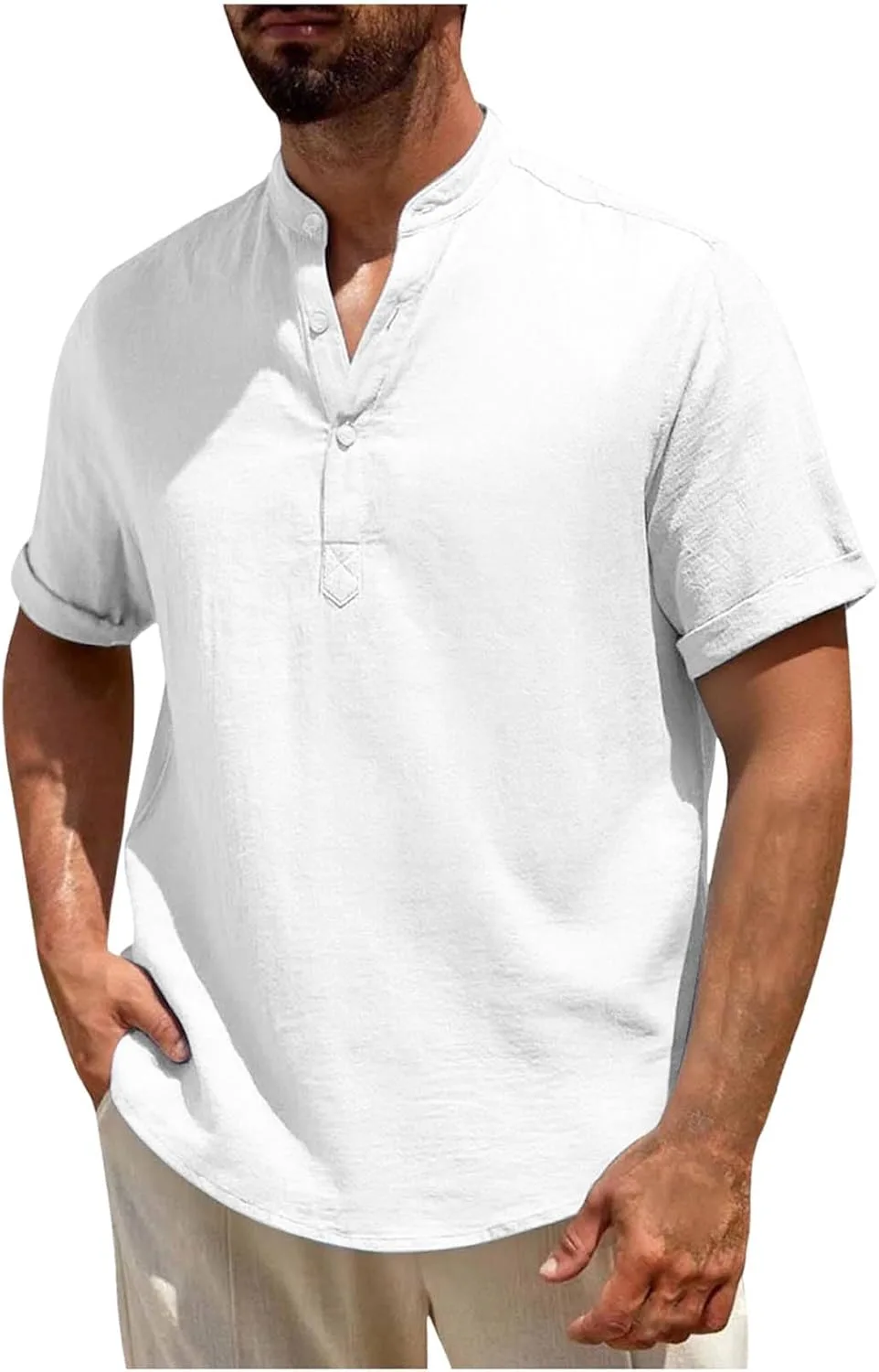 

Мужская хлопковая льняная футболка V-образным вырезом для гольфа с коротким рукавом