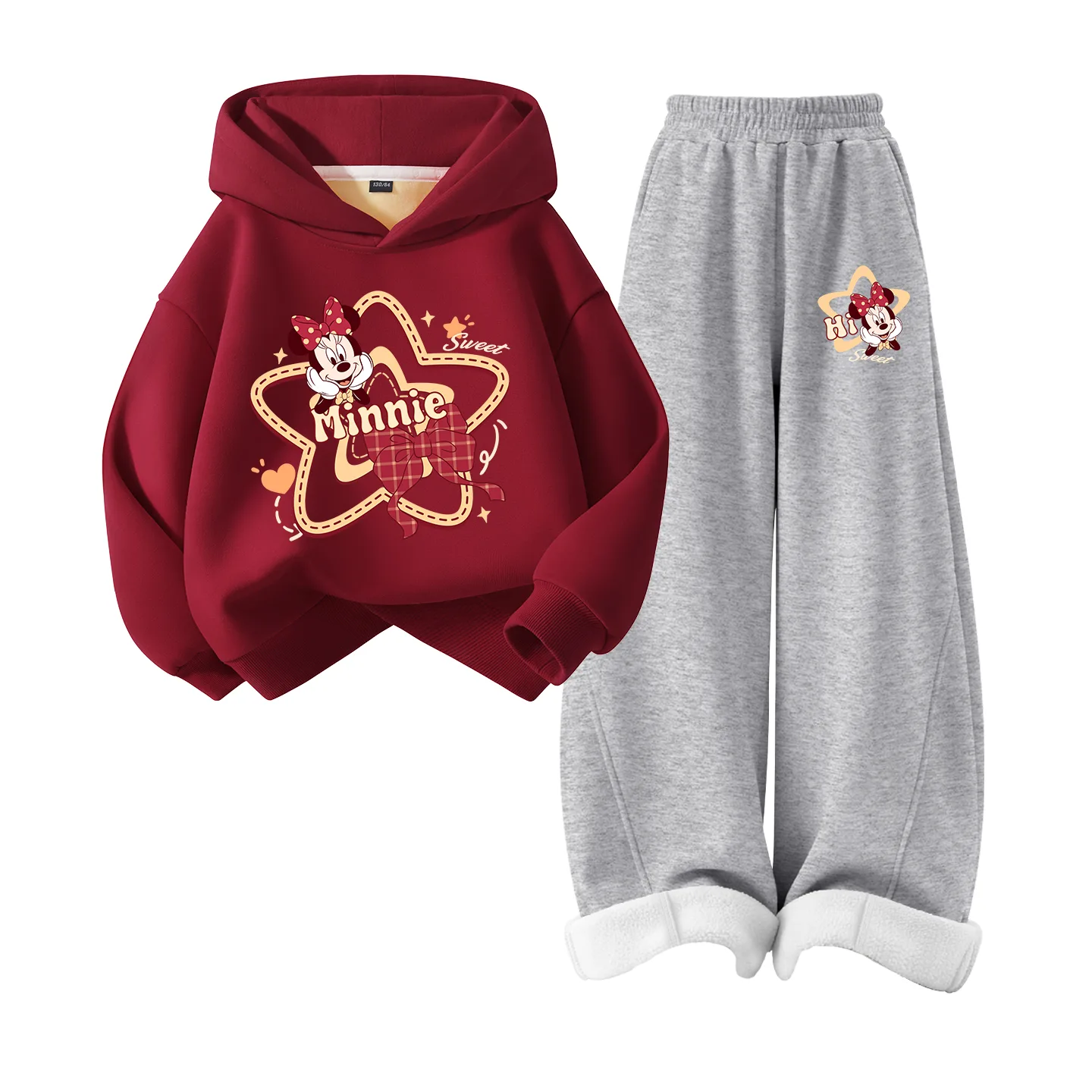 Детская повседневная худи с капюшоном Disney, [Thickened and Fleece-Lined]Diying Ringni Burgundy+Diying Ringni K Heather Gray