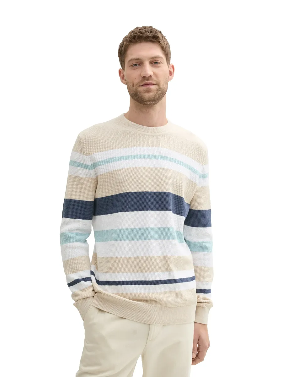 

Вязаный свитер TOM TAILOR в полоску, цвет Sand White Multi Color Stripe