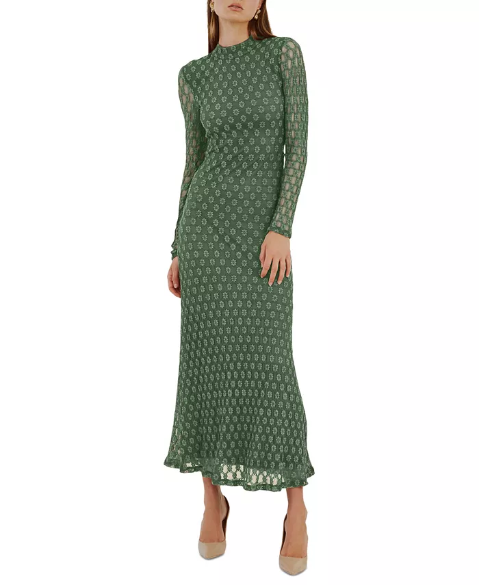 

Женское платье Ola с высоким воротом и длинными рукавами, цветочным кружевом Bardot, зеленый