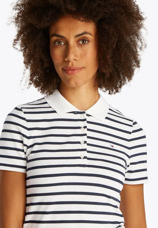 Поло-Рубашка из пике приталенного кроя 1985 года. Tommy Hilfiger, Breton Ecru/Dark Night Navy — фото 4