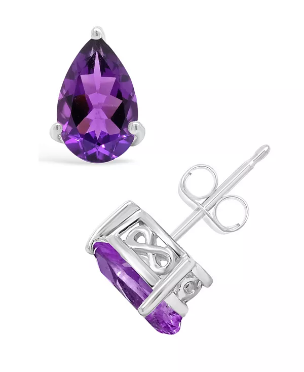 

Серьги-Гвоздики с драгоценными камнями грушевидной формы из стерлингового серебра Macy'S, amethyst
