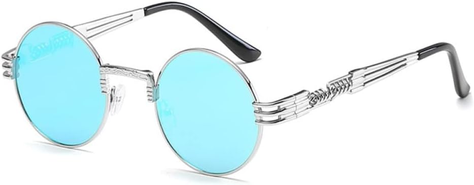 

Ретро-стимпанк круглые металлические солнцезащитные очки для мужчин и женщин с двойными пружинными дужками, цветные, с защитой от УФ-излучения UV400 LANGSER, N5 Silver Iceblue