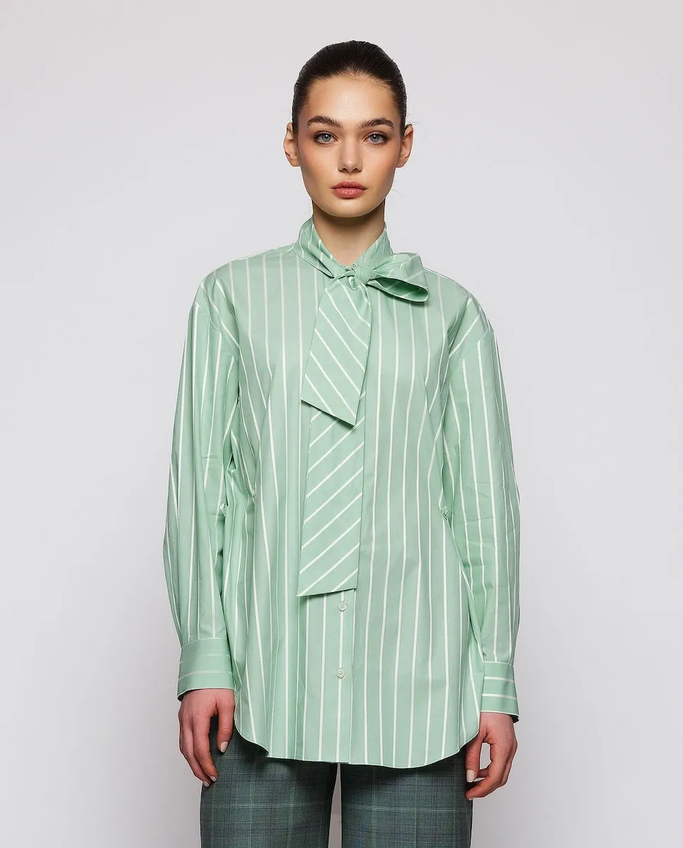 

Женская рубашка в полоску из хлопка с бантом Mirto, зеленый