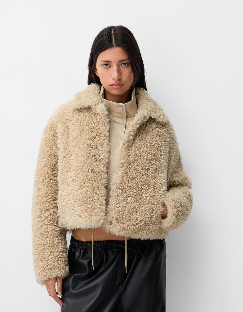 

Куртка дальнобойщика из искусственной овчины Bershka, желтый