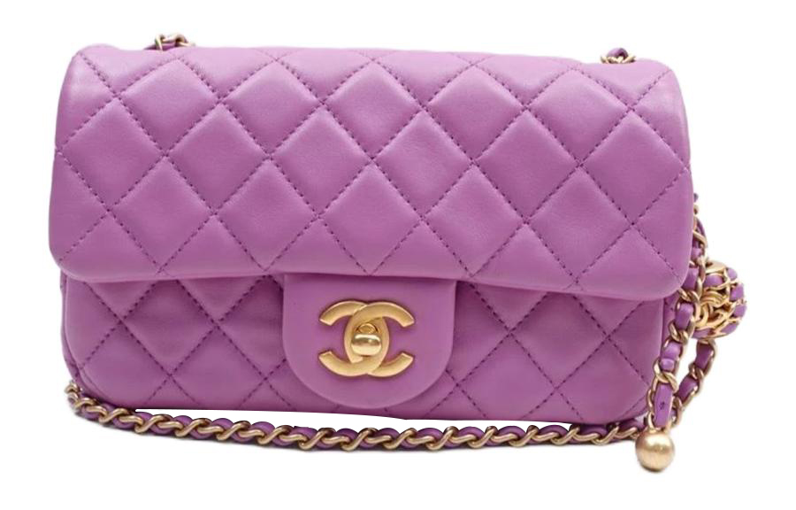 Классический Клапан CF Мини Сумка Через Плечо из Овчины Женская Фиолетовая CHANEL — фото 2