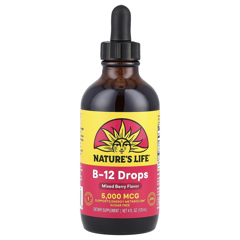 

Nature's Life, B-12 капли, ягодное ассорти, 5000 мкг, 120 мл (4 жидк. унц.)