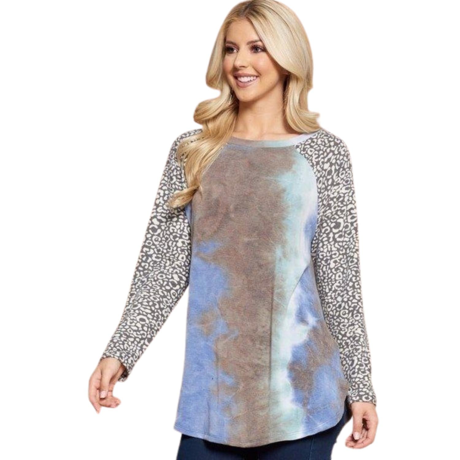 

Большой размер French Terry Tie Dye Повседневный топ Color Block FASHNZFAB, синий/серый