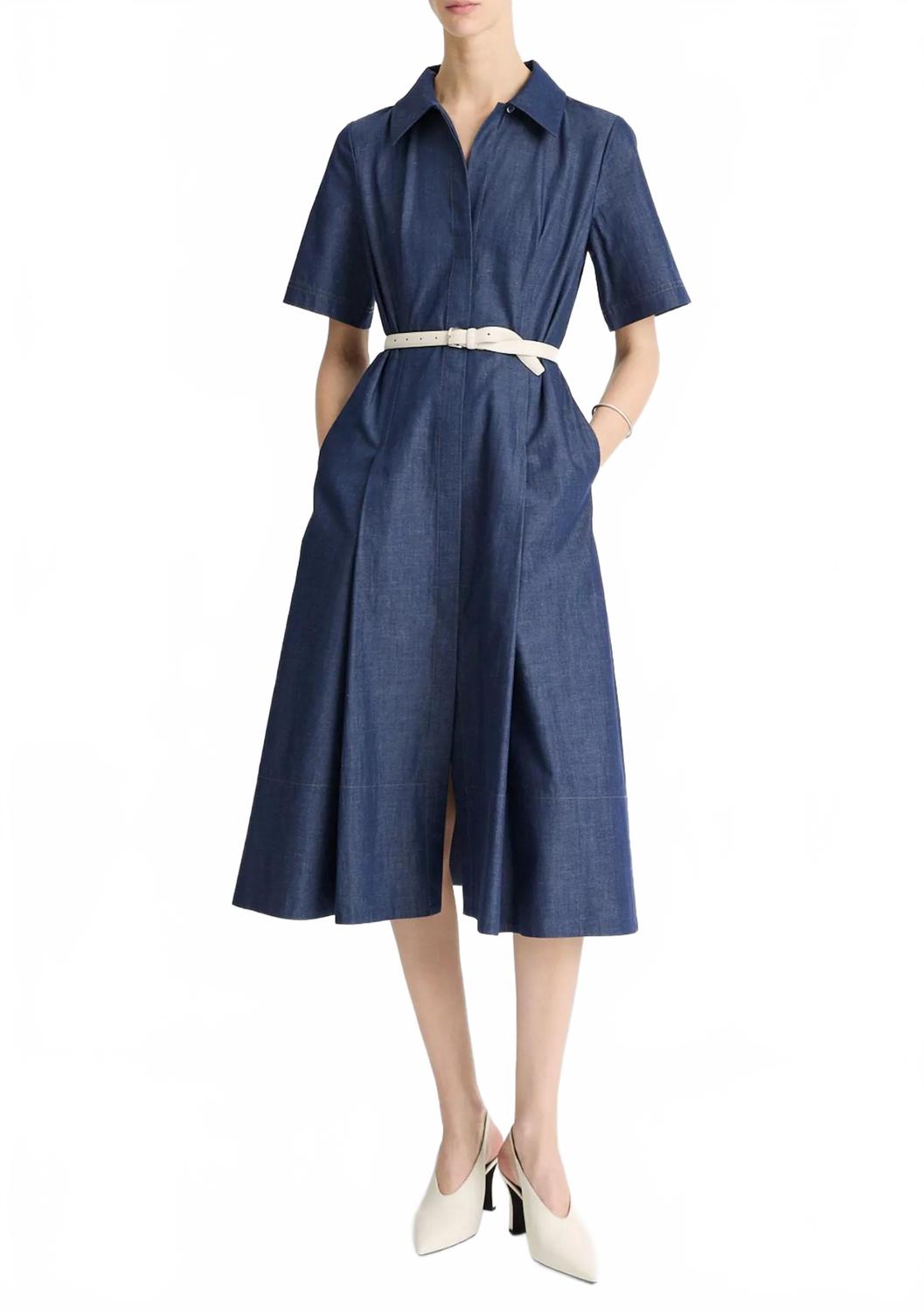 

Vince Джинсовое платье-рубашка с коротким рукавом, насыщенного индиго