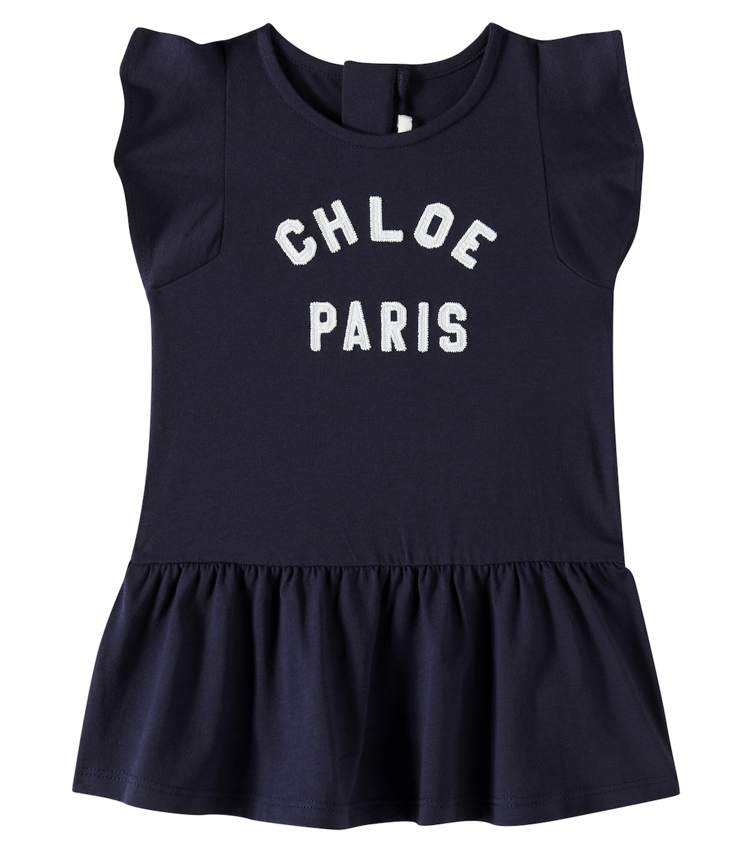 

Платье из хлопкового джерси с логотипом для малышей Chloé Kids, темно-синий