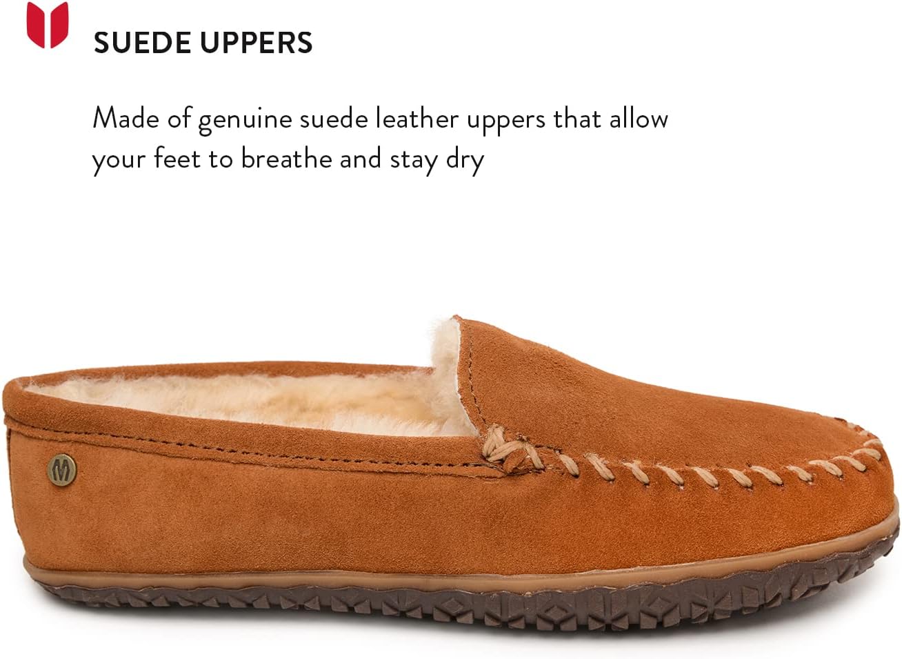 Мужские замшевые мокасины Minnetonka Tobie с меховой подкладкой из овчины и прочной подошвой для дома и улицы, коричневый — фото 2