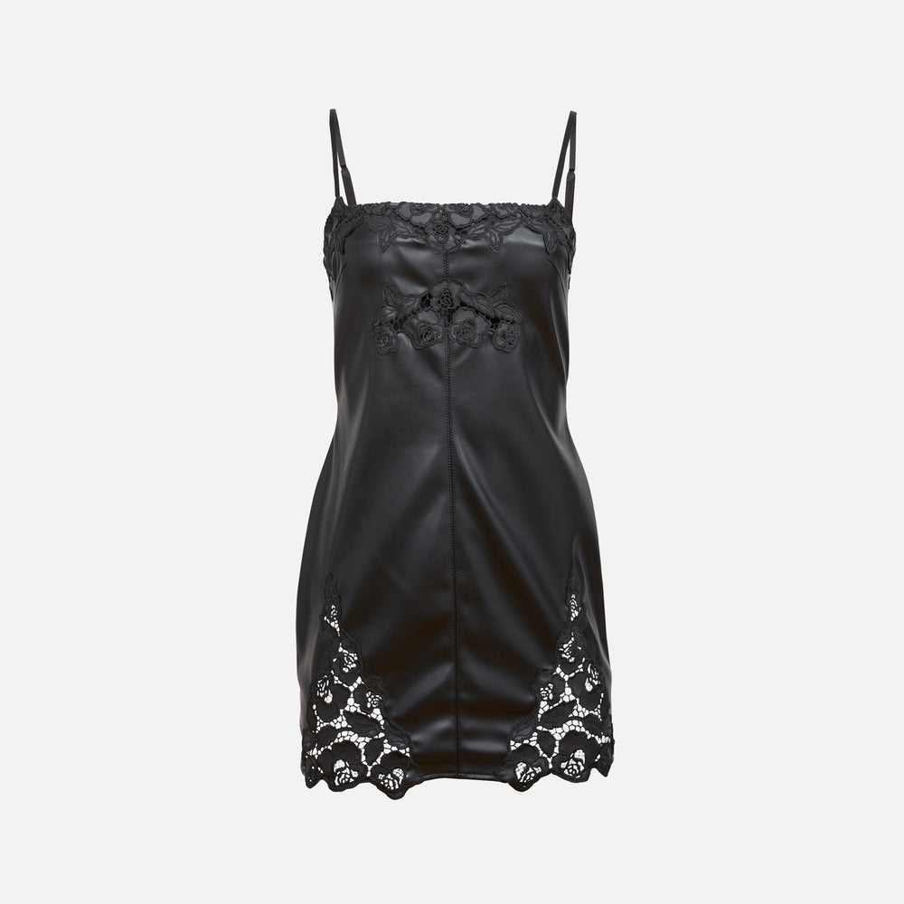 

Платье Fleur du Mal Leather Guipure Embroidery Mini Dress, черный