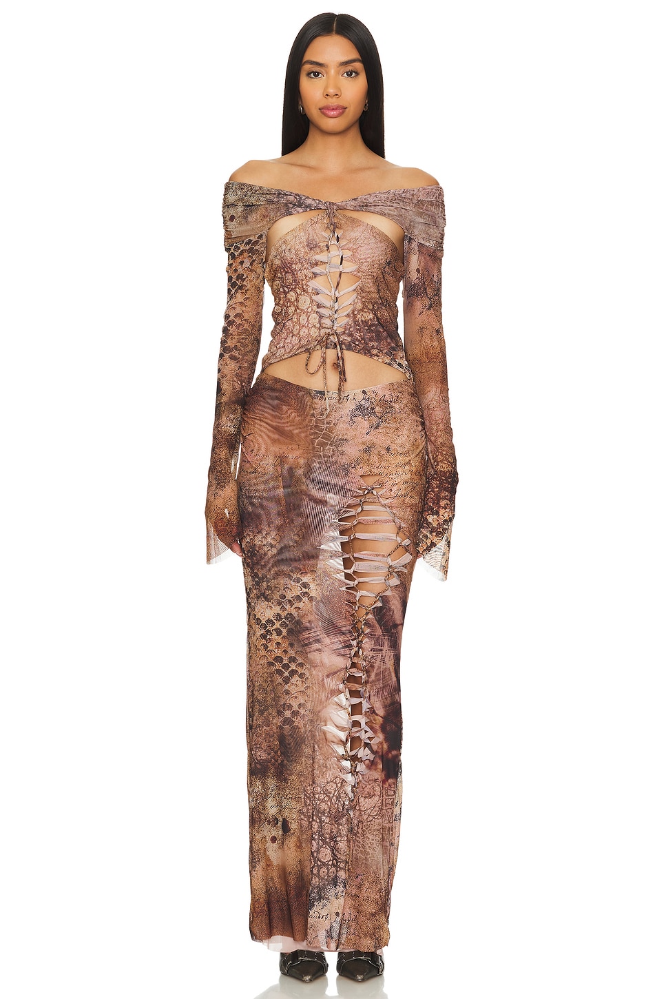 

Платье макси в технике макраме Jaded London, цвет reptile print