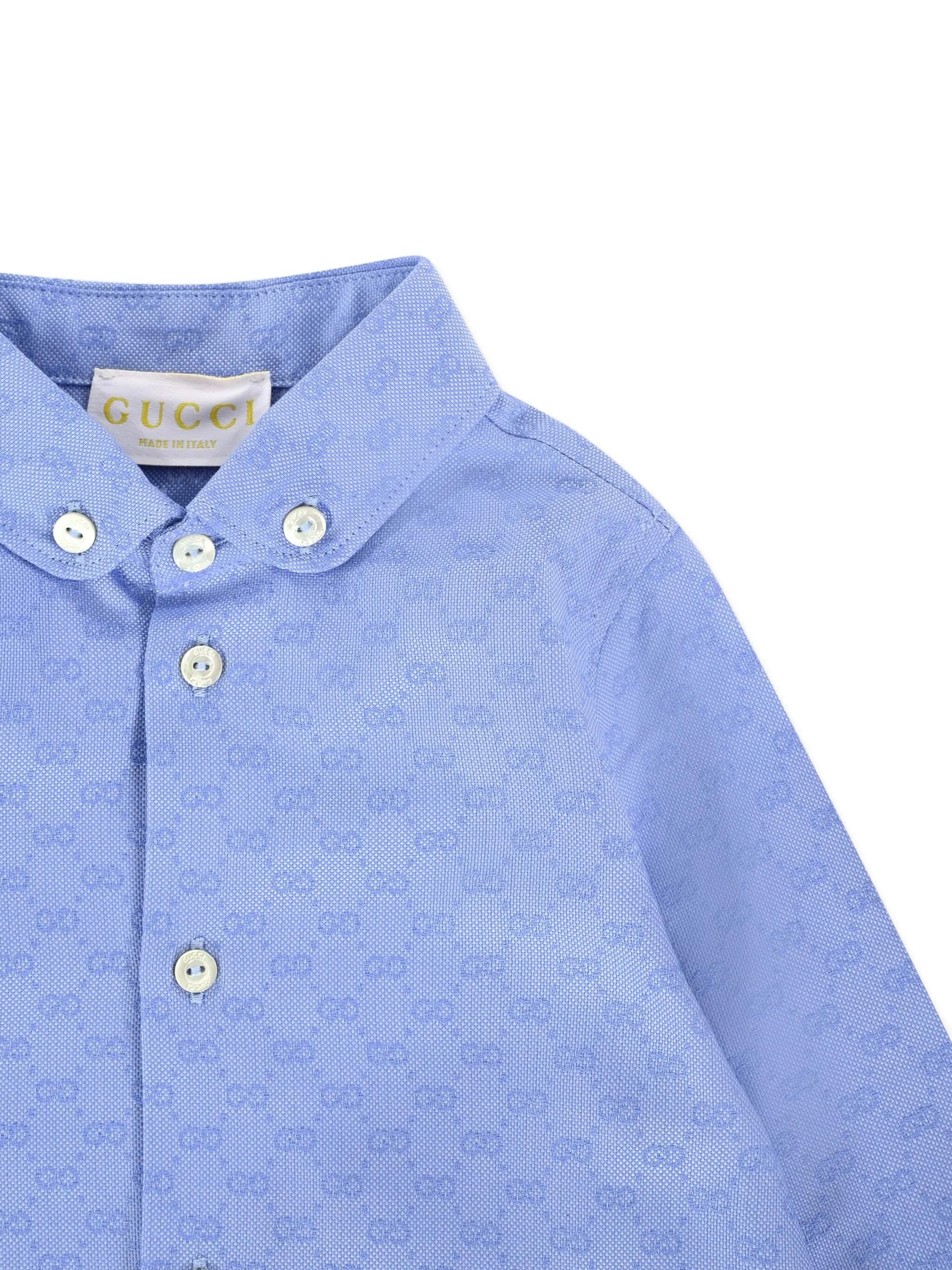 Рубашка с длинными рукавами и узором GG Gucci Kids, синий — фото 3