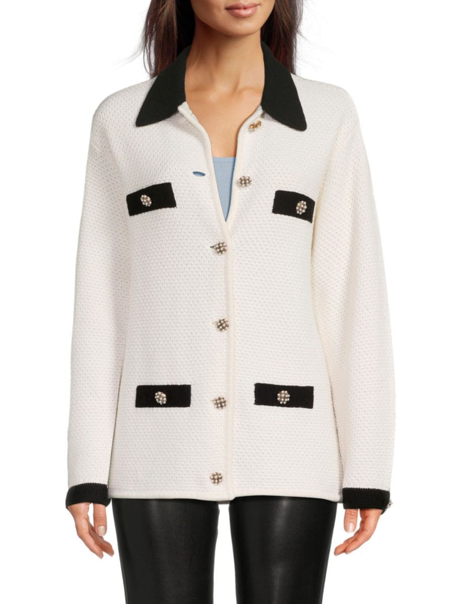 

Кардиган Phoebe средней длины из смесовой шерсти Alice + Olivia, цвет Soft White Black